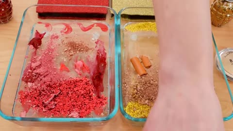 Red vs Gold - Mixing Makeup Eyeshadow Into Slime! Special Series 73 Satisfying S