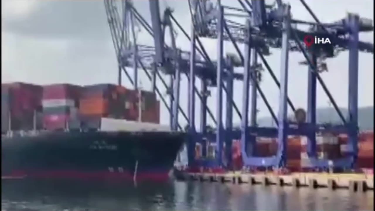 A container ship accidentally toppled three giant cranes in Turkey