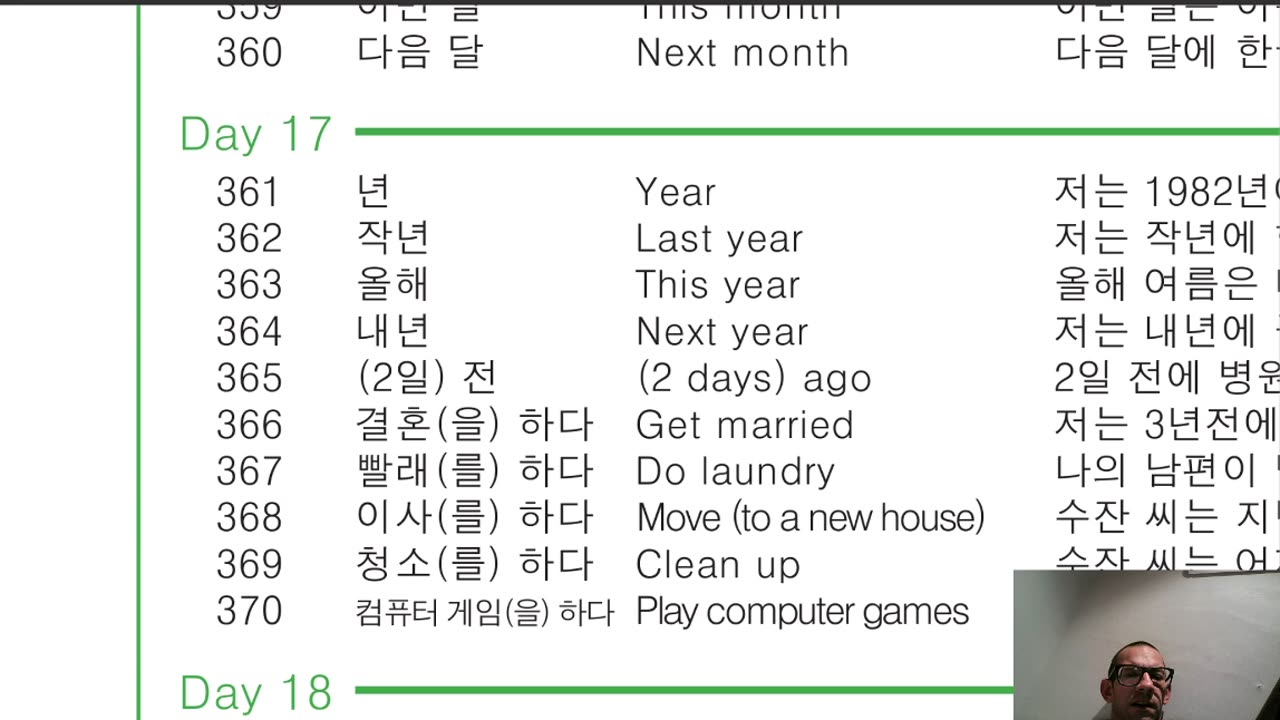 Korean Practice; first vocab sheet, "beginner", Part 2