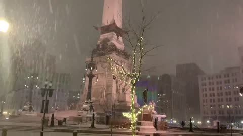 January 30, 2021 - Snow on Monument Circle in Indianapolis