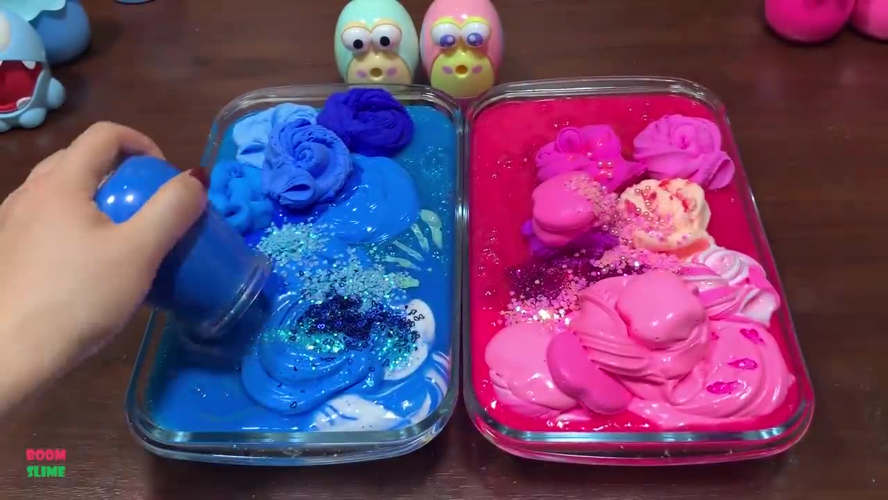 BLUE VS PINK PIPING BAG| ASMR SLIME| Mixing Random Things Into GLOSSY Slime | Satisfying Slime