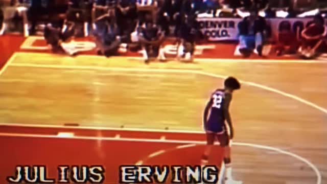 First ever free throw line dunk by Dr. J in 1976