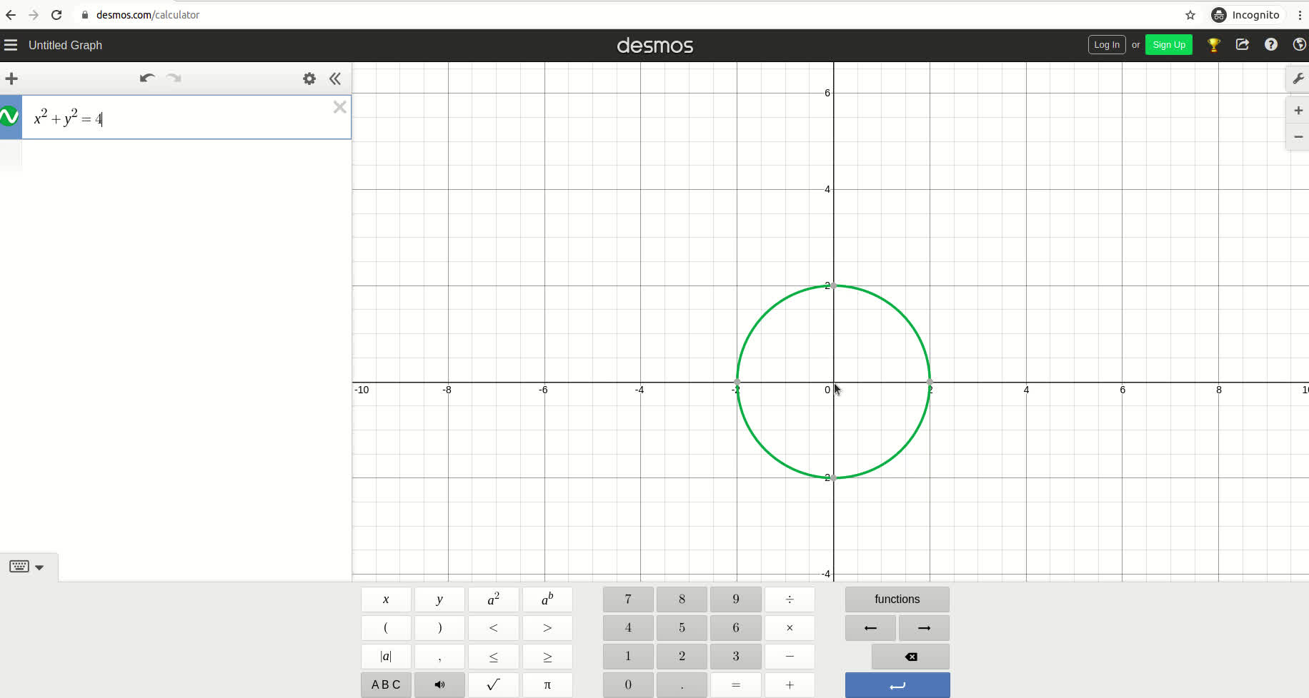 Circles - graphing with Desmos