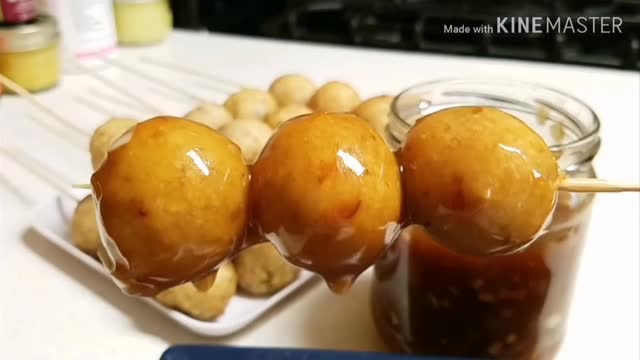 HOME MADE FISH BALL AND FISH BALL SAUCE. YUMMYLICIOUS SNACKS FOR YOU.