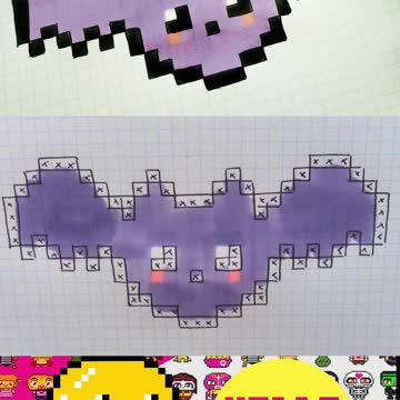 how to Draw Kawaii Bat - Hello Pixel Art by Garbi KW #shorts
