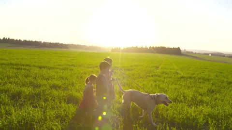 Children walk on field