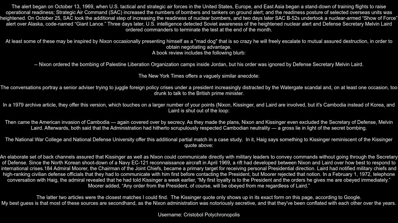 Did Secretary of Defense Melvin Laird ignore direct orders from Nixon during the EC 121 crisis as H