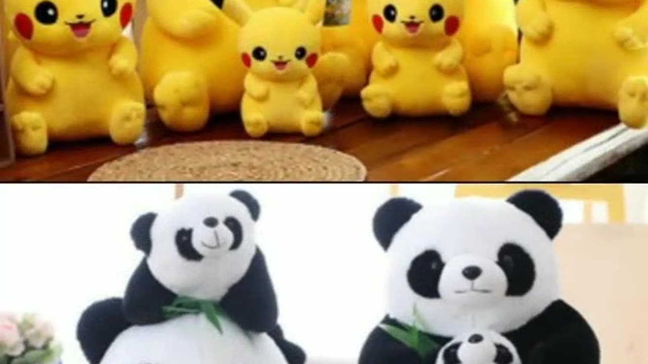 Cute animation Pikachu vs Panda.