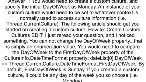 C Set initial DayOfWeek as Monday not Sunday