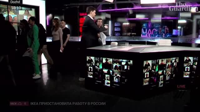 No to war ; Russia TV staff walk of set after final broadcast