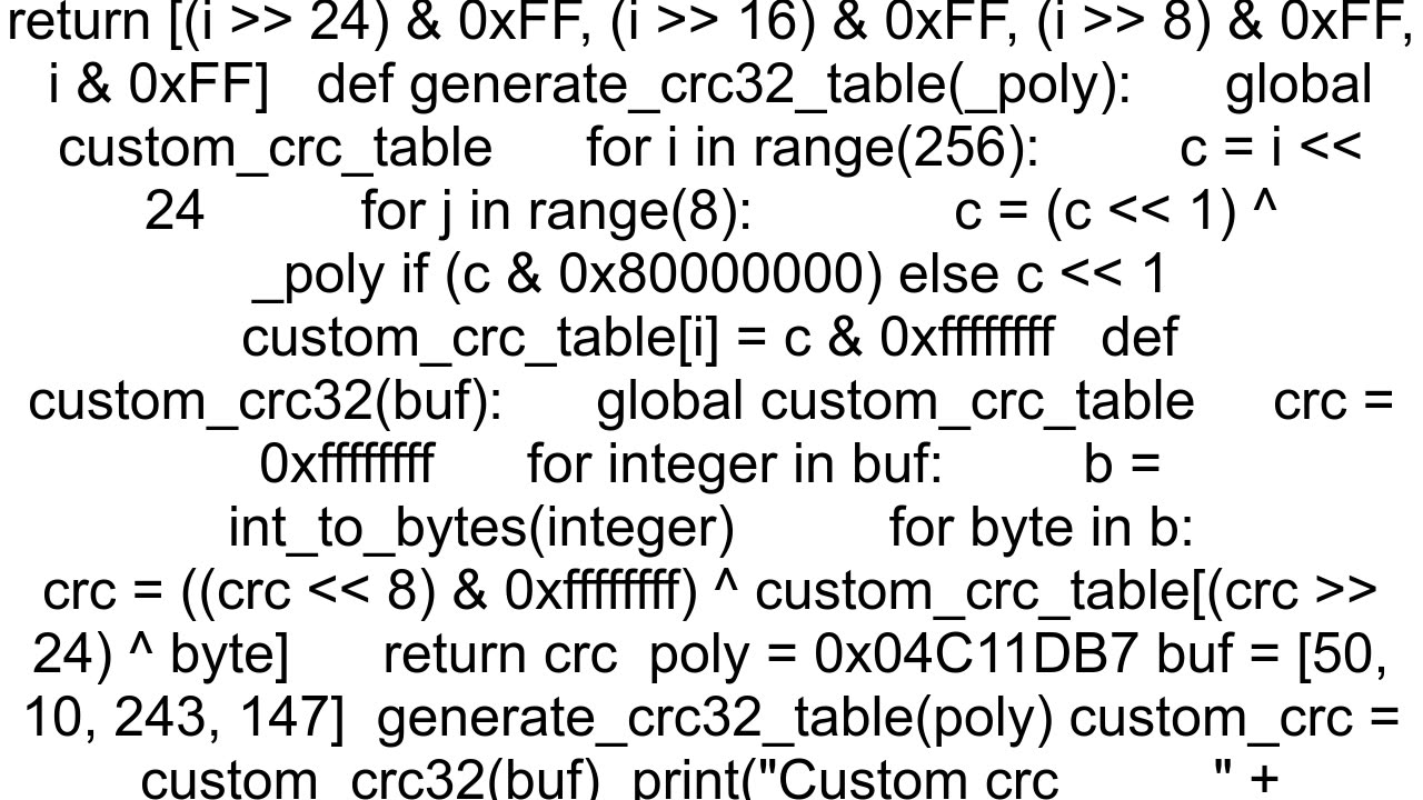 Make CRC on stm32 match with software implementation