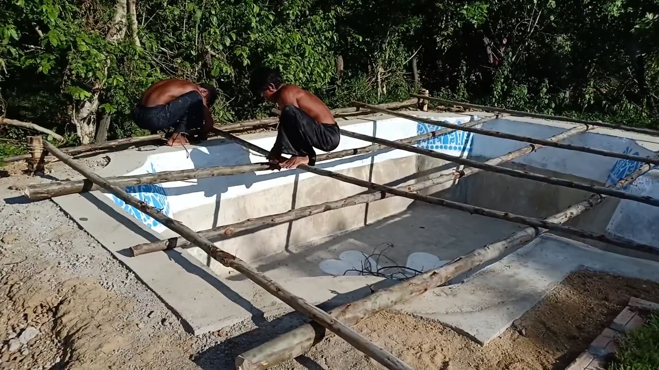 Building Most Beautiful Bamboo Swimming Pool On The Villa House By Ancient Skill