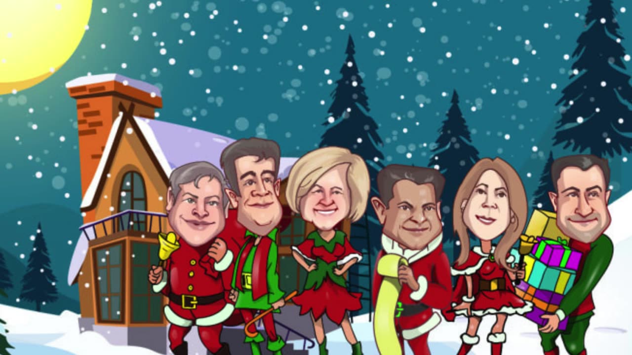 "Get Merry with Laughter: Custom Holiday Caricature Cards for Your Crew!"