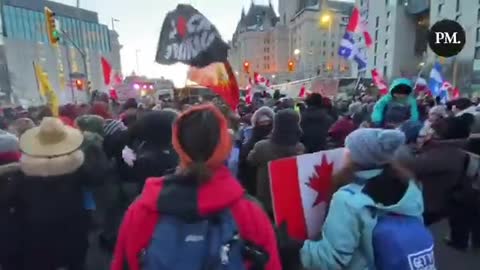 Ottawa, Canada: The Freedom Convoy dance party in downtown Ottawa.