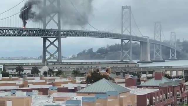 Car on fire at San Francisco Bat Bridge