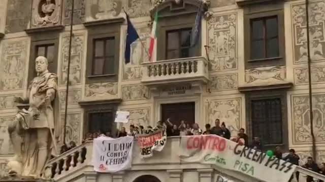 ITALY: Students against "covid passports" demonstrate at the University of Pisa.