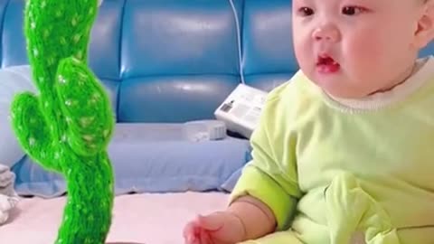 Cute Baby React to Cactus Toy