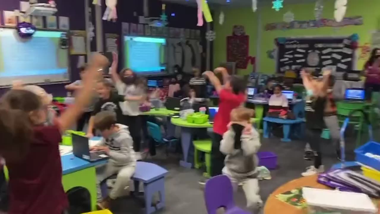 Children jump for joy upon learning that they won't have to wear masks in school anymore