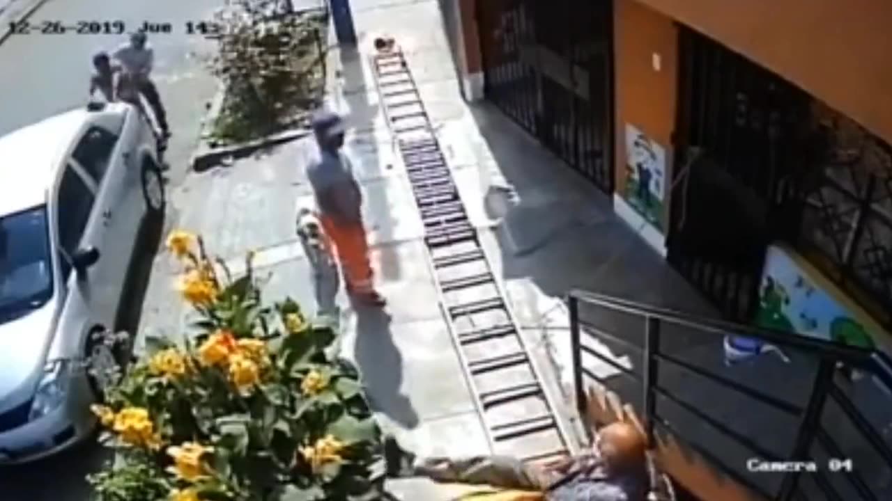 Elderly Man In Wheelchair Shakes Painter’s Ladder Causing Terrifying Fall To The Pavement