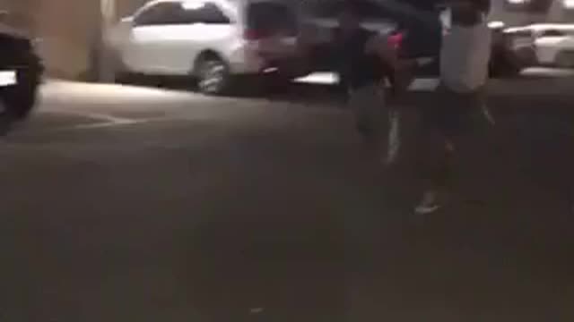 Guy in black shirt running and falls down