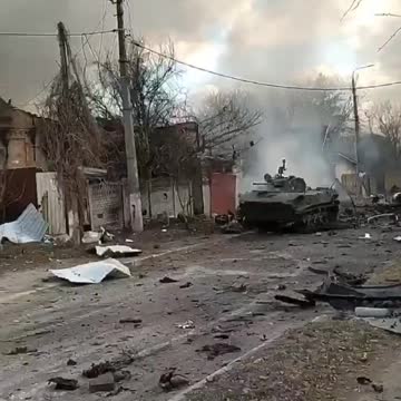 Russia attacks Ukraine - near Kyiv, russian APC (! 18+)