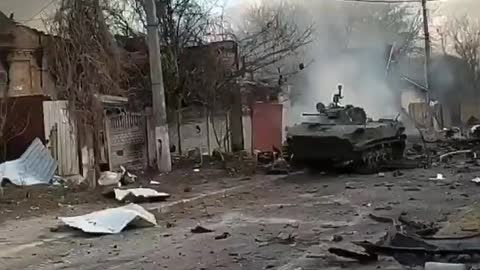 Russia attacks Ukraine - near Kyiv, russian APC (! 18+)