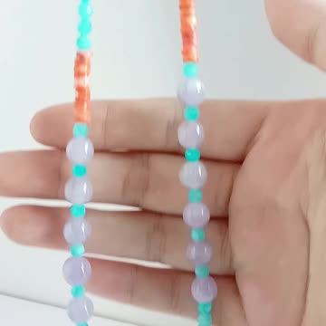 Natural turquoise and Yellow Ghost phantom quartz gemstone beads spiny oyster necklace