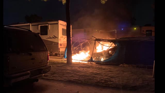 Car fire in a blizzard