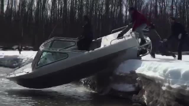 Launching Boat on Snow