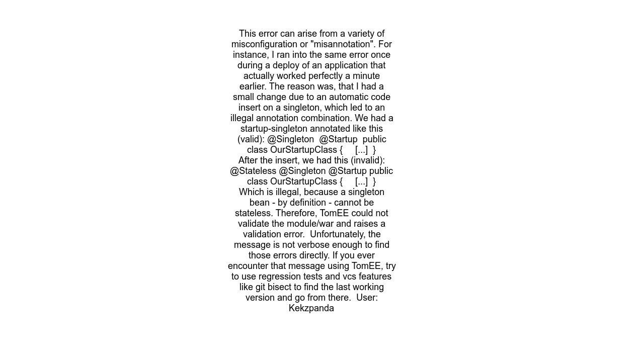 orgapacheopenejbconfigValidationFailedException Module failed validation AppModulenameappname TomEE