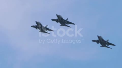 Three fighters fly on the sky in 4k slow motion