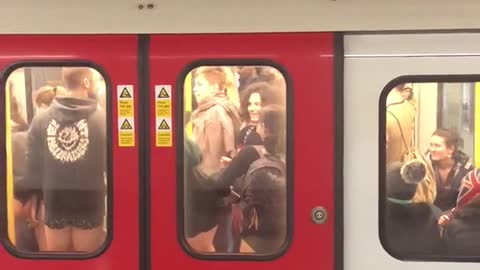 People red train without pants