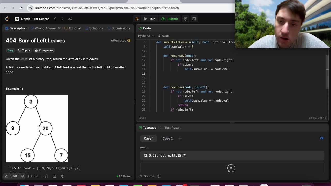 LeetCode: 404. Sum of Left Leaves | 🔴 LIVE