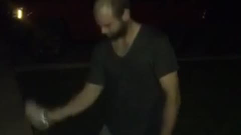 Bald guy with receeding hair line tries to smash beer can on head but ends up hurting himself screams ow