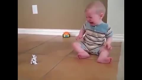 Funny Baby Scary with Toy Cow Funny Babies Funny Cow