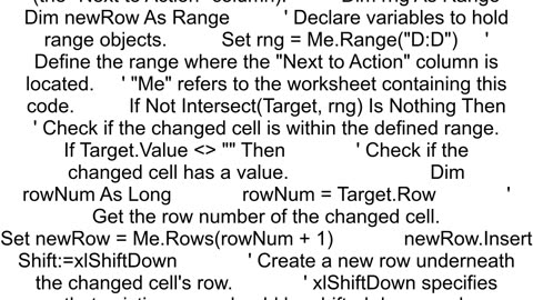 How can I insert a row when a value is entered in a cell