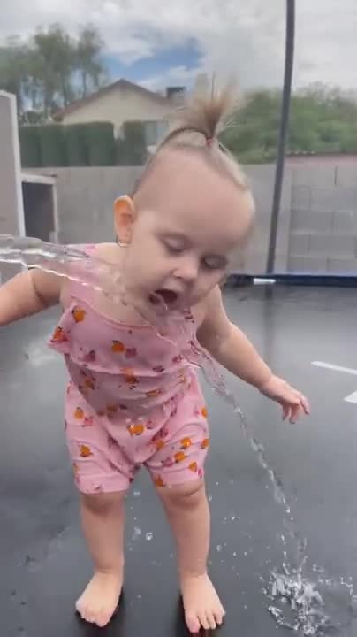 Funny Baby Playing With Water - Baby Outdoor Video