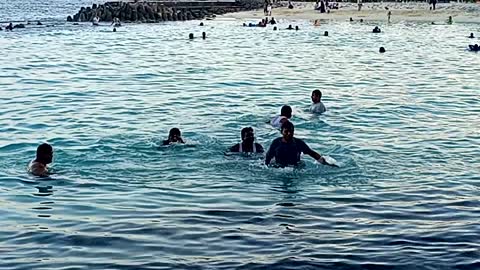 Male artificial beach swimming my team