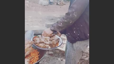 Cooking chicken outdoor