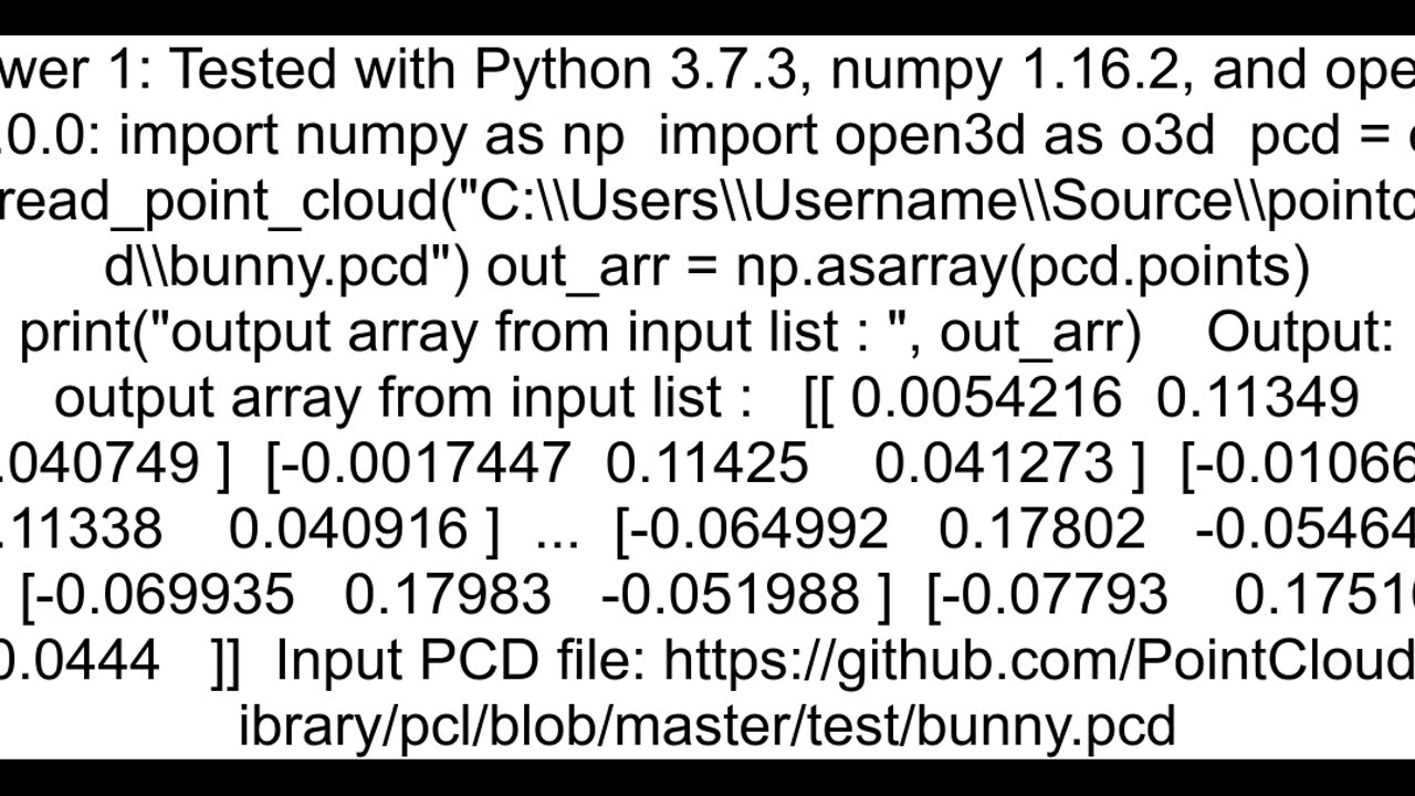 how to import all the points from a pcd file into a 2d python array