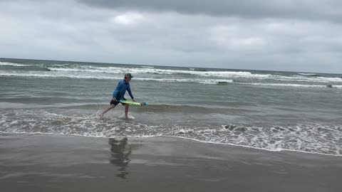 When a fisherman tries to skimboard