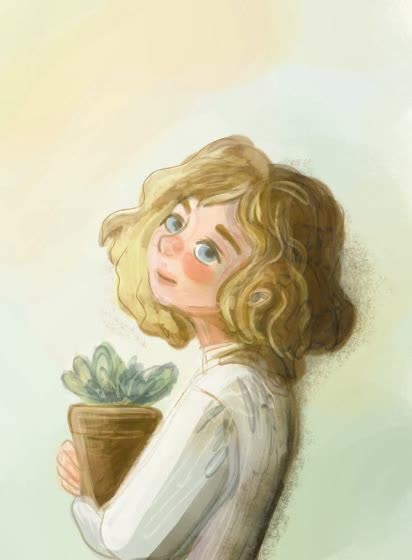 Girl with a flowerpot, quick drawing.