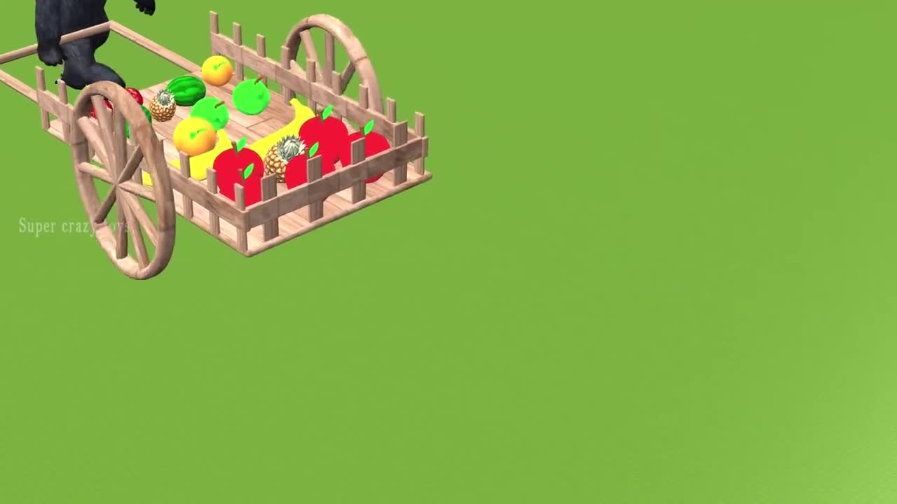 Wild Animals Learn Fruits with Wooden Cart Toys _ Gorilla and Zoo Animals HD