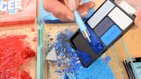 Cherry Red VS Blue RaspberryMixing Makeup Eyeshadow 💄 in to Slime 🌹ASMR #