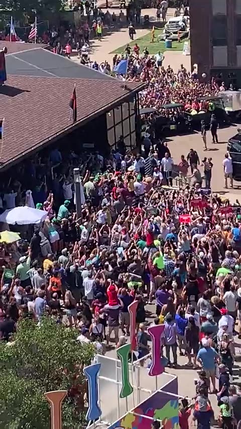 ChuckCallesto JUST IN: Trump arrives at Iowa State fair grounds to Massive overflow crowd..