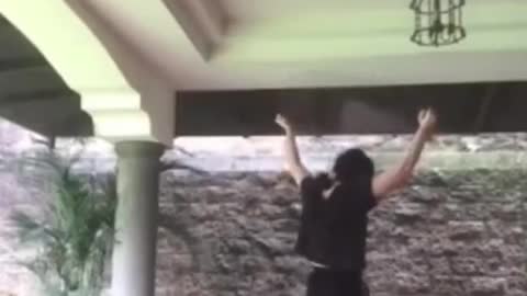 Dancing Girl Gets Stuck In Glass Table