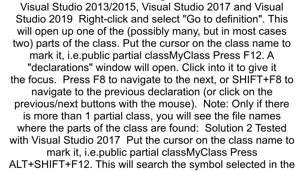 Find another part of PartialClass in Visual Studio IDE