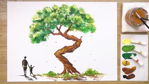 'Father and I' - Acrylic Painting Techniques using a Toothbrush and Cotton Swabs