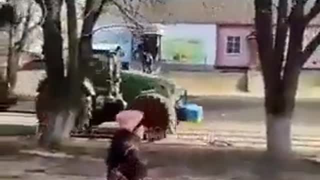 A Ukrainian farmer stole a Russian military track using his farm tractor