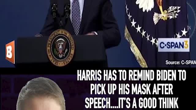 HARRIS HAS TO REMIND BIDEN TO PICK UP HIS MASK AFTER SPEECH